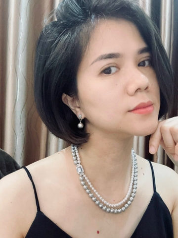 Vòng Cổ tinh thể Ngọc Trai Dây Đôi Mix Màu Trắng Xám 5mm-41cm, 8mm-43,5cm chưa khóa
