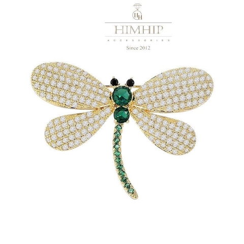 Trâm, Ghim Cài Áo HimHip Chuồn Chuồn Đuôi Xanh Sang Trọng HKCC Đính Phale 3*4,5cm Phụ Kiện Áo Dài