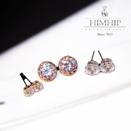 Khuyên Tai Nụ HimHip Mặt Tròn Nhỏ Viền Vàng Thanh Lịch HKCC Đính Phale - Vàng Hồng 1cm