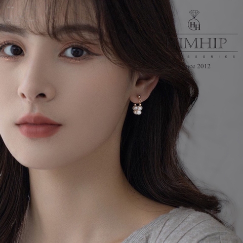 Khuyên Tai Ngắn HimHip Vòng Chuỗi Trai Sang Trọng HKCC Mix Ngọc Trai Thô 1.7x1.5 cm
