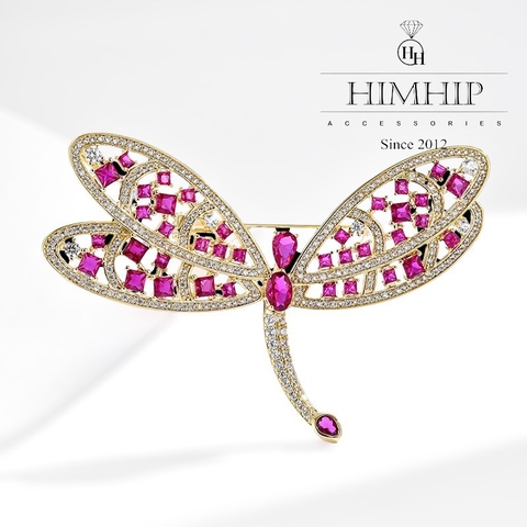 Trâm, Ghim Cài Áo HimHip Chuồn Chuồn Hồng Sang Trọng HKCC Đính Phale 5*6,8cm