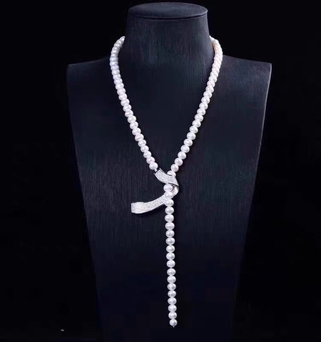 [Thiết Kế] Vòng Cổ HimHip Tinh Thể Ngọc Trai 8Li Mặt Xoắn Đính Phale Sang Trọng 55-60cm