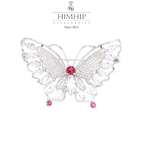 Trâm, Ghim Cài Áo HimHip Bướm Đầu Đỏ Sang Trọng HKCC Đính Phale 4,5*6cm