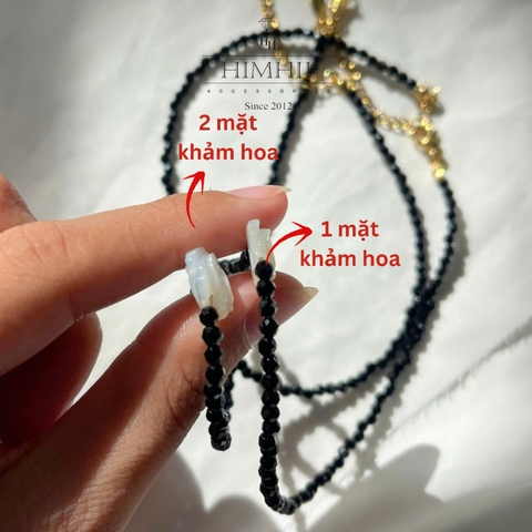 Choker HimHip Phale Đen 3ly Phối Mặt Hoa Hồng Khảm Trai Sang Trọng 32+7cm HPBD