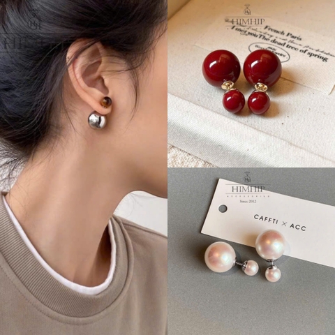 Khuyên Tai Nụ HimHip Hạt Tròn To Nhỏ 2 Kiểu Sang Trọng HKCC Mix Hạt Giả Trai 2x0.5cm