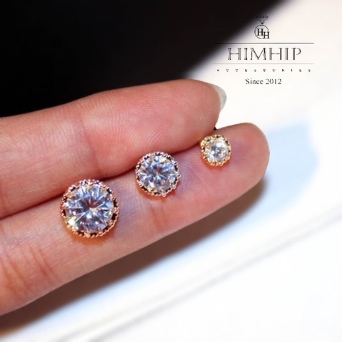 Khuyên Tai Nụ HimHip Mặt Tròn Nhỏ Viền Vàng Thanh Lịch HKCC Đính Phale - Vàng 0.5cm