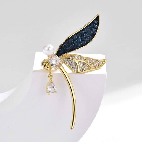 Trâm, Ghim Cài Áo HimHip Chuồn Chuồn Gắn Đá Sang Trọng HKCC Đính Phale 3*5cm