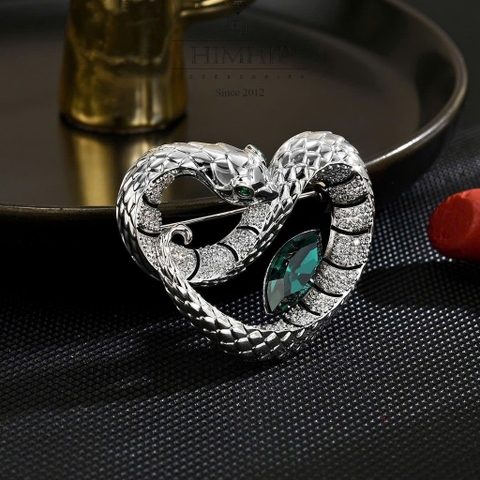 Trâm, Ghim Cài Áo Nam Nữ HimHip Rắn Trái Tim Sang Trọng HKCC Đính Phale Xanh 3,5*4,5cm