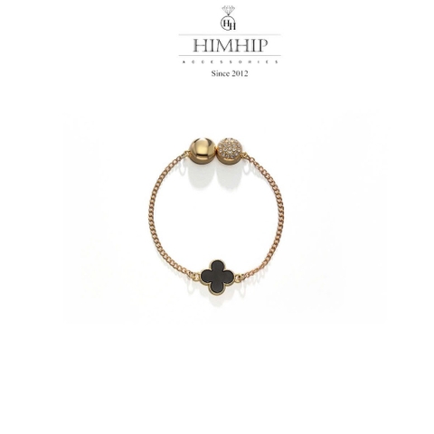 Pin Cài Tự Hít HimHip Cỏ 4 Lá Phối Xích Sang Trọng HKCC Đính Phale 9.5x2.3cm