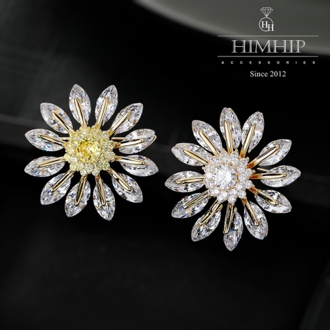 Trâm, Ghim Cài Áo HimHip Hoa Hướng Dương Rung Rinh Thanh Lịch HKCC Đính Phale 3,3cm - Trắng