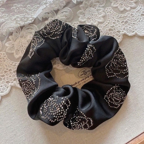 Scrunchies HimHip Đính Đá Họa Tiết Hoa Hồng