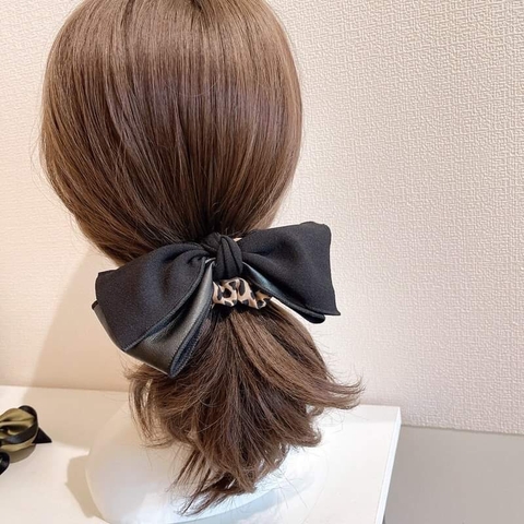 Scrunchies Nơ Da Phối Họa Tiết Da Báo Cá Tính 4cm