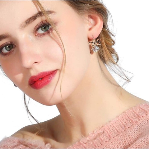 Khuyên Tai Ngắn HimHip Quả Cầu Thắt Nơ Thanh Lịch HKCC Đính Phale 2.8cm