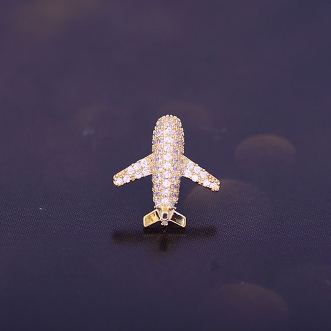 Pin Cài Áo HimHip Máy Bay Vàng Nhỏ Thanh Lịch HKCC Đính Phale 1.5x1.6cm