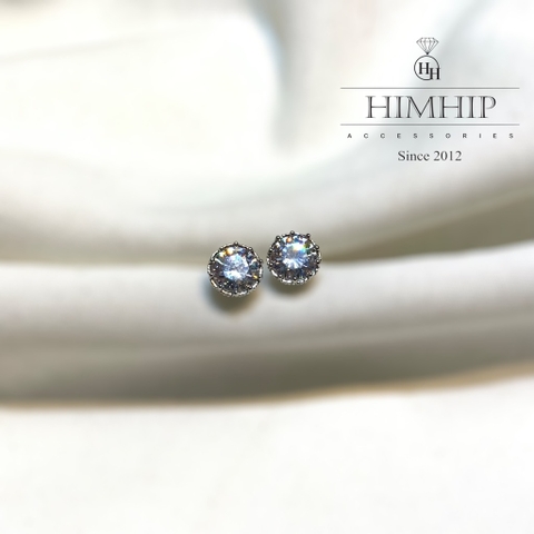Khuyên Tai Nụ HimHip Mặt Tròn Nhỏ Viền Trắng Thanh Lịch HKCC Đính Phale - Trắng 0.7cm