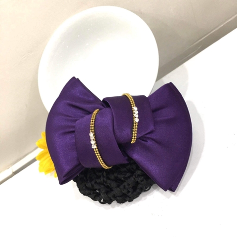 Kẹp Bối, Búi Lưới HimHip Nơ Tím Viền Vàng Đính Đá Phale Thanh Lịch 9x14cm