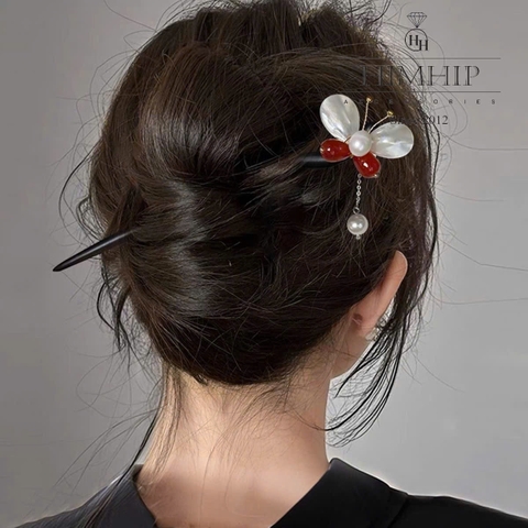 Trâm Cài Tóc HimHip Mộc Điệp Ngọc Châu 18.5cm Kèm Hộp Phụ Kiện Áo Dài