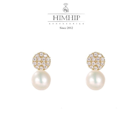 Khuyên Tai Nụ HimHip Mặt Tròn Nhỏ Thanh Lịch HKCC Đính Phale Tròn 0.5cm, Ngọc Trai Thật 0.5cm