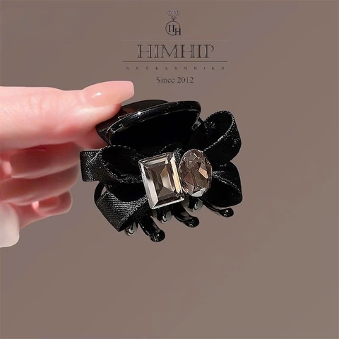Kẹp Càng Cua HimHip Composite Nơ Vải Đính Phale Lấp Lánh 6 Răng 4x4.5cm