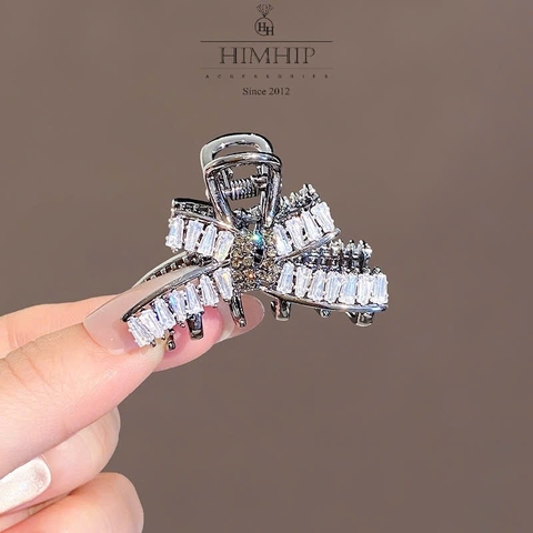 Kẹp Càng Cua HimHip HKCC Nơ Chéo Phale Lấp Lánh 6 Răng 3*4.5cm