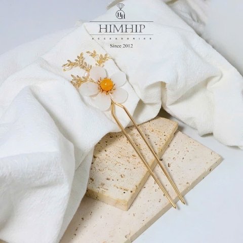 Trâm Cài Tóc HimHip HKCC Cành Mai Nụ Vàng 16.5*4.5cm Kèm Hộp Phụ Kiện Áo Dài