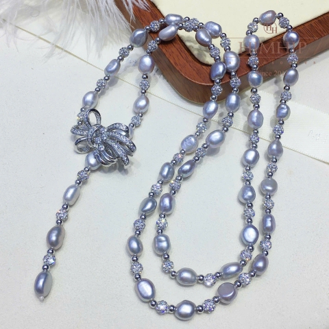 Vòng Cổ HimHip Trai Dị Khóa Nơ Đính Đá Phale Sang Trọng 82~83cm