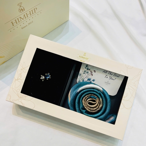 Set Quà HimHip Khăn Lụa Cao Cấp 53*53cm & Cài Áo Kèm Túi Hộp Thiệp - 1141