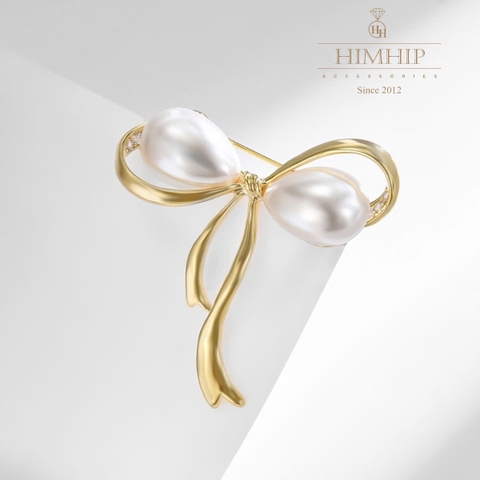 Trâm, Ghim Cài Áo HimHip HKCC Nơ Phối Hạt Giả Trai 5.2*5cm