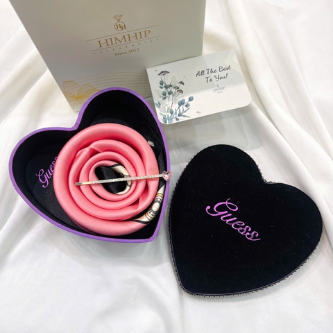 Set Quà Valentine HimHip Khăn Lụa Vuông Cao Cấp 53x53cm & Kẹp Mái Kèm Túi Hộp Thiệp - 126