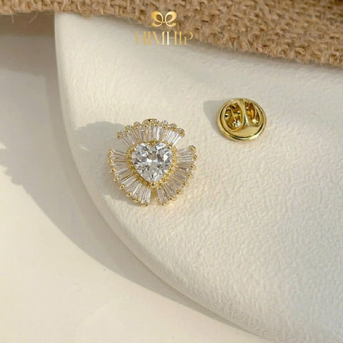 Pin Cài Cúc HimHip HKCC Đá Phale Tim Phối Vòng Phale Ngoài Lấp Lánh 1.5cm