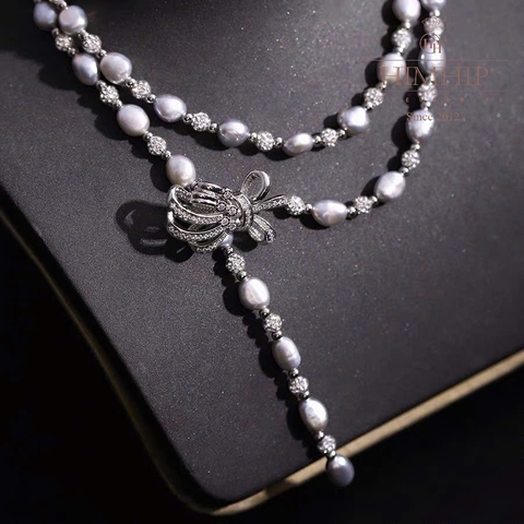 Vòng Cổ HimHip Trai Dị Khóa Nơ Đính Đá Phale Sang Trọng 82~83cm