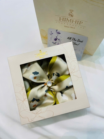 Set Quà 8/3 HimHip Khăn Lụa Tuban 97*9.7cm & Cài Khăn Kèm Túi Hộp Thiệp - 387