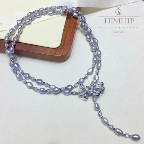 Vòng Cổ HimHip Trai Dị Khóa Nơ Đính Đá Phale Sang Trọng 82~83cm