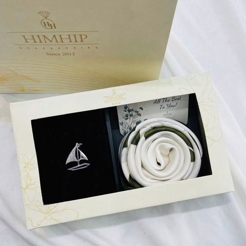 Set Quà HimHip 20/11 Khăn Lụa Vuông 70*70cm & Cài Áo Kèm Túi Hộp Thiệp - 1128