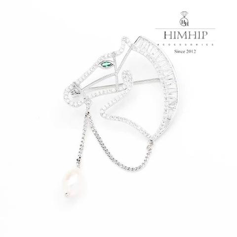Trâm, Ghim Cài Áo HimHip HKCC Ngựa Tết Phale Phối Hạt Trai Thật 4.2*6.5cm