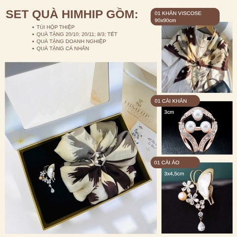 Set Quà 20/10 HimHip Khăn Viscose 90x90cm & Cài Khăn, Cài Áo Kèm Túi Hộp Thiệp - 1280
