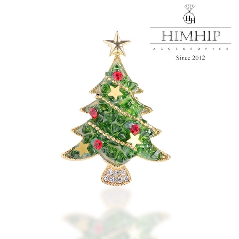 Trâm, Ghim Cài Áo HimHip Cây Thông Gắn Ngôi Sao Sang Trọng HKCC Đính Phale 3*4cm