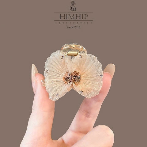 Kẹp Càng Cua HimHip Composite Đính Phale Hồng Cam Hoa Voan Sang Trọng 8 Răng 4.5x2.8cm