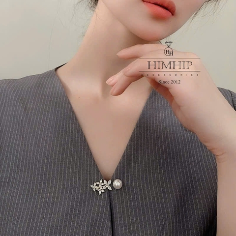Trâm, Ghim Cài Xiên HimHip HKCC Chùm Hoa Nhỏ 4 Cánh Phối Hạt Giả Trai 3.8*1.5cm