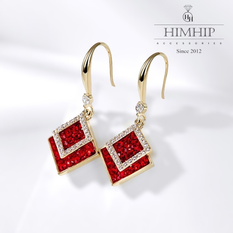 Khuyên Tai Ngắn HimHip Đôi Thoi Sang Trọng HKCC Đính Phale 1.6x3.4cm