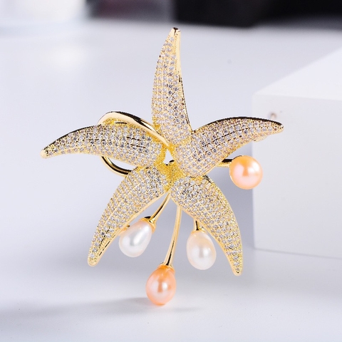 Trâm, Ghim Cài Áo HimHip Sao Biển Vàng Thanh Lịch HKCC Mix Trai 5,5*6,5cm