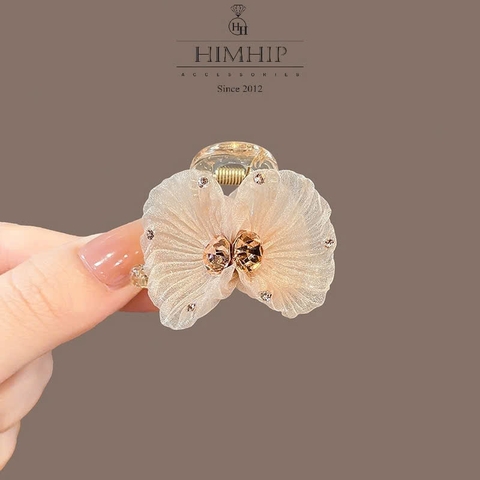 Kẹp Càng Cua HimHip Composite Đính Phale Hồng Cam Hoa Voan Sang Trọng 8 Răng 4.5x2.8cm