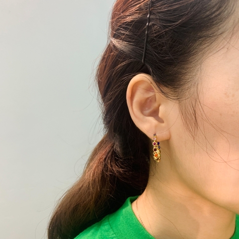 Khuyên Tai Hợp Kim Cao Cấp Mix Đá Phale Nhiều Màu Sang Trọng 3*2.6cm