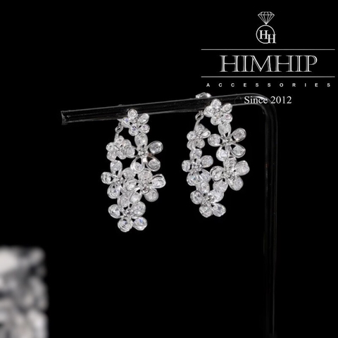 Khuyên Tai Dài HimHip Vòng Hoa Sang Trọng HKCC Đính Phale 4x1.2cm