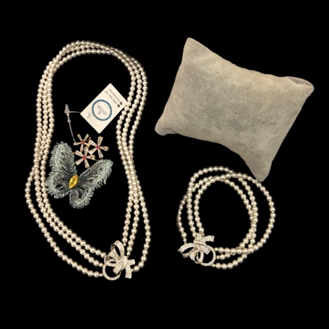 [Thiết kế] Vòng cổ 3 dây tinh thể ngọc trai 4mm khóa nơ cao cấp