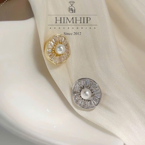 Pin Cài Tự Hít HimHip Hoa Tròn Nhỏ Nụ Giả Trai Phối Đá Phale 1.6cm