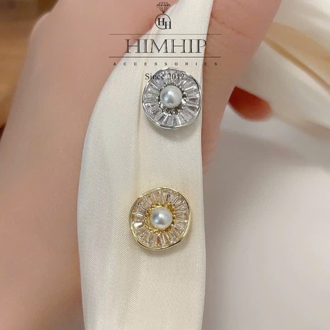 Pin Cài Tự Hít HimHip Hoa Tròn Nhỏ Nụ Giả Trai Phối Đá Phale 1.6cm