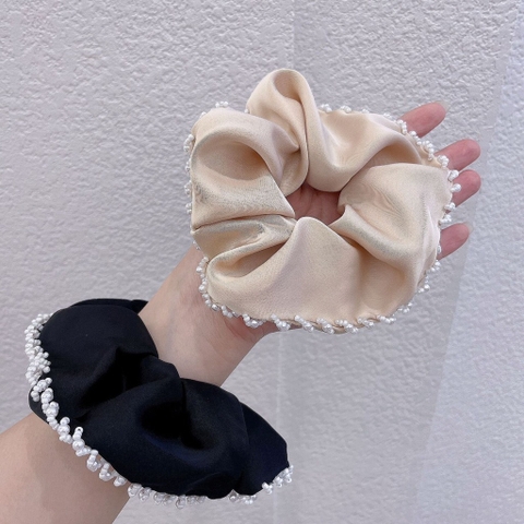 Dây Cột Tóc Scrunchies Viền Đá Basic Nhẹ Nhàng Thanh Lịch