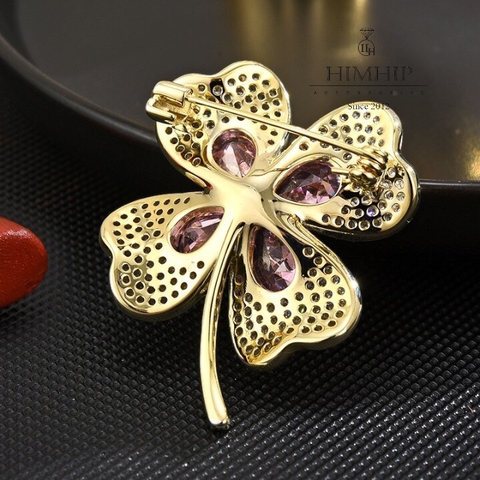 Trâm, Ghim Cài Áo HimHip Hoa 4 Cánh May Mắn HKCC Mix Phale Hồng 3.3x4cm