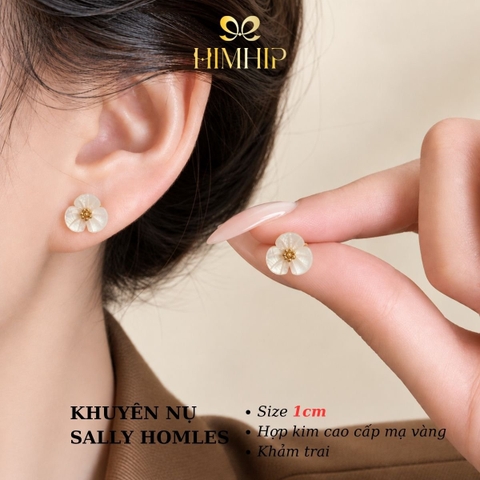 Khuyên Tai Nụ HimHip Khảm Trai Sally  1cm
